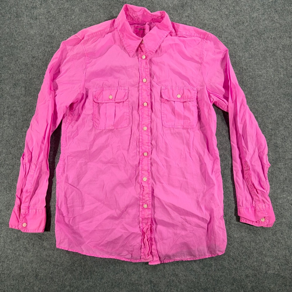 Gap Fitted Boyfriend Shirt Womens Small Neon Pink Cotton Button Down Pocket Long